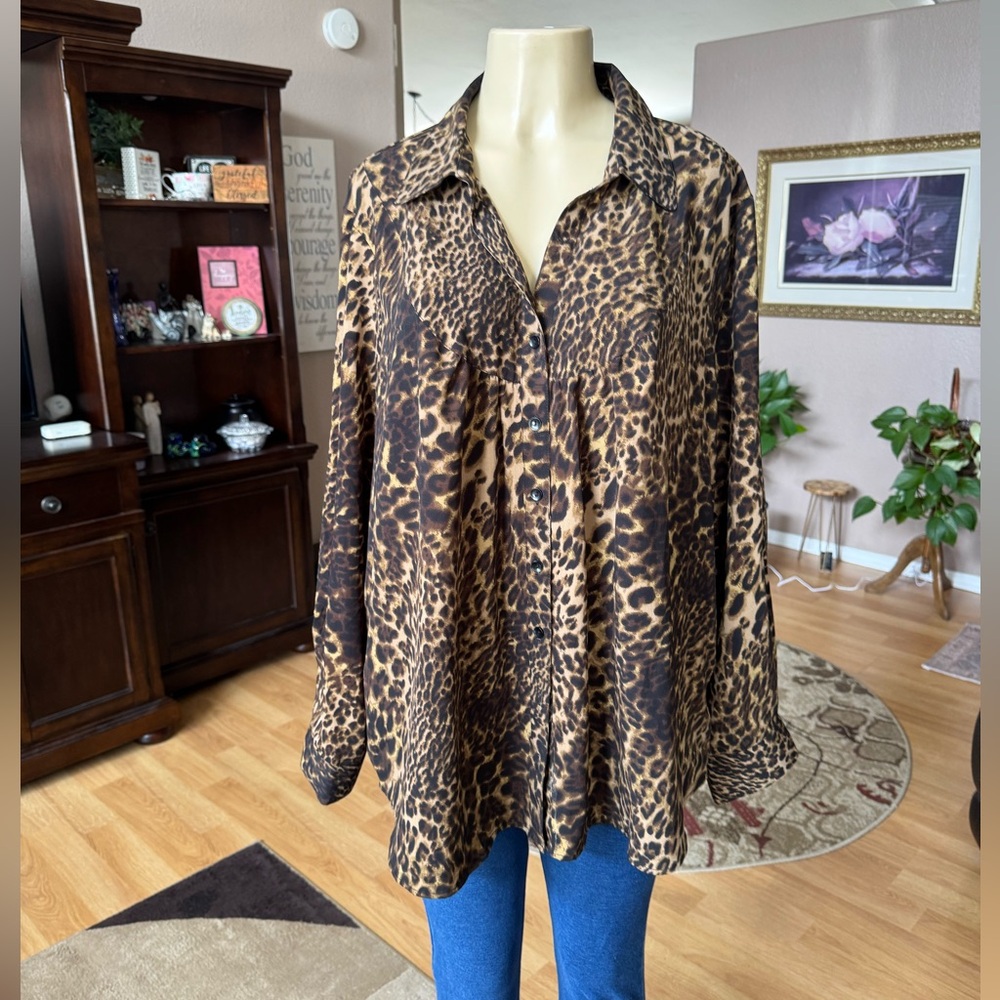 Moonlight Bay leopard print long sleeves Vneck blouse-size 26W